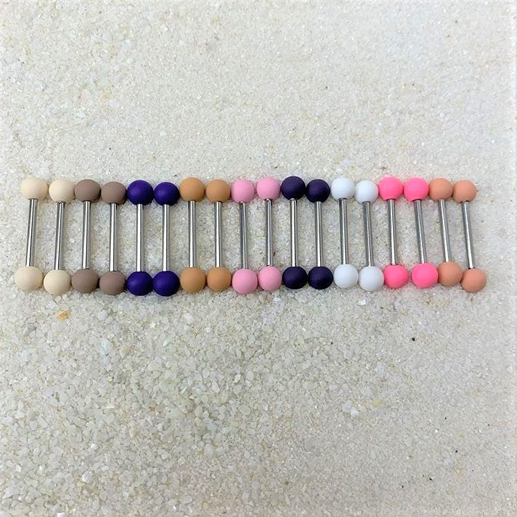 14G 9/16 Hot Pink Matte Barbell Nipple Ring Set