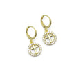 CZ Gold Cross On Round Ring Hoop Earrings, Sku#LX250