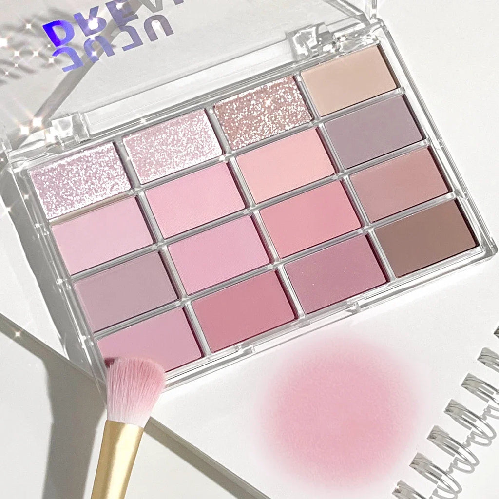JUJU DREAM 16-Color Earth Tone Eyeshadow Matte & Shimmer Palette, Lying Silkworm Brightener for Soft Daily Makeup