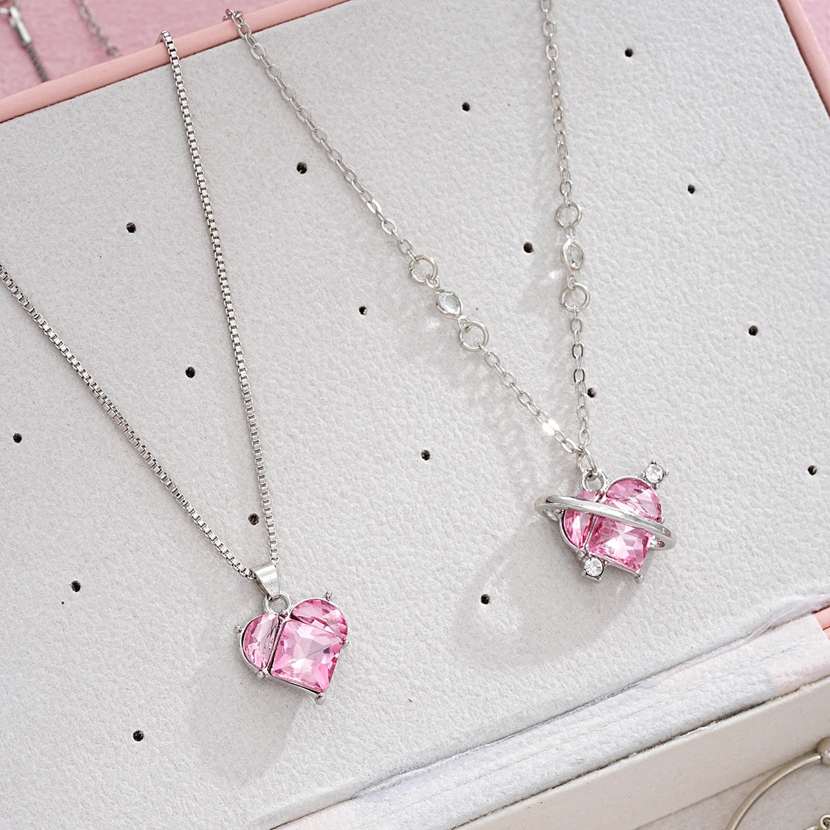 14 PCS Pink Craystal Heart Pendants Necklace Earrings Ring Bracelet Sets For Women Girl Fashion Jewelry Set Wedding Jewelry Gift