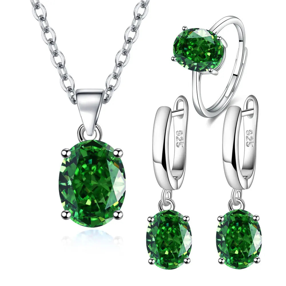 925 Sterling Silver Elegant Women's Jewelry Sets Ellipse Zircon Ring Necklace Earrings Accessories Juwellery Argent 925