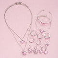 14 PCS Pink Craystal Heart Pendants Necklace Earrings Ring Bracelet Sets For Women Girl Fashion Jewelry Set Wedding Jewelry Gift