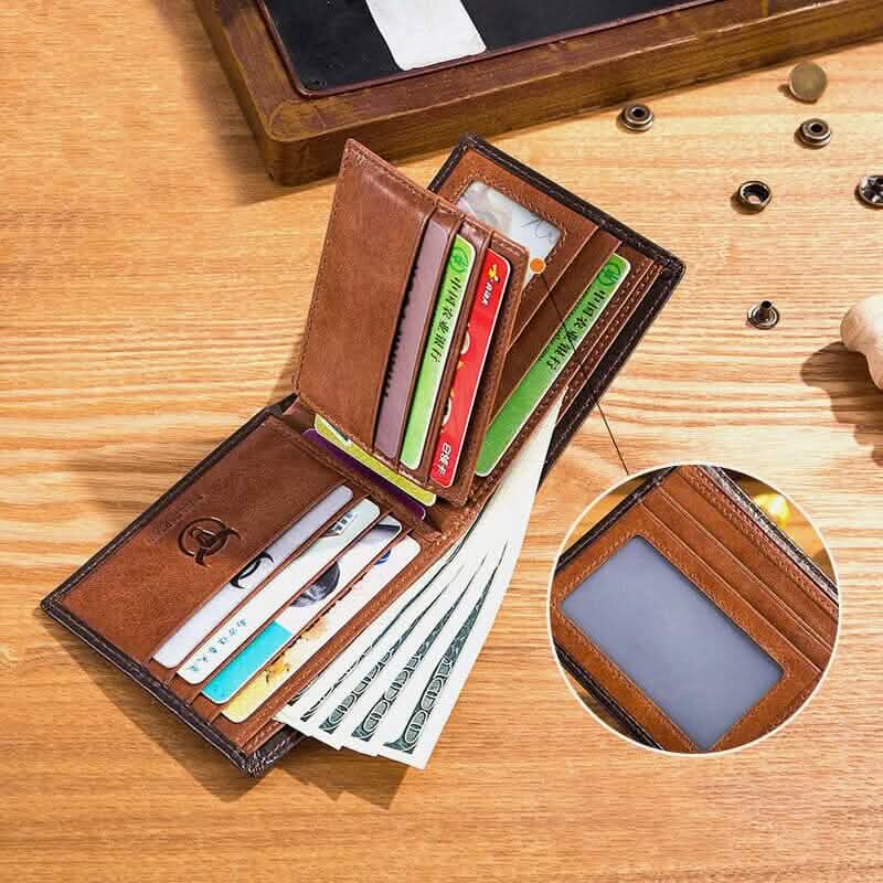 BULLCAPTAIN Men Genuine Leather Vintager RFID Blocking Anti-theft Wallet