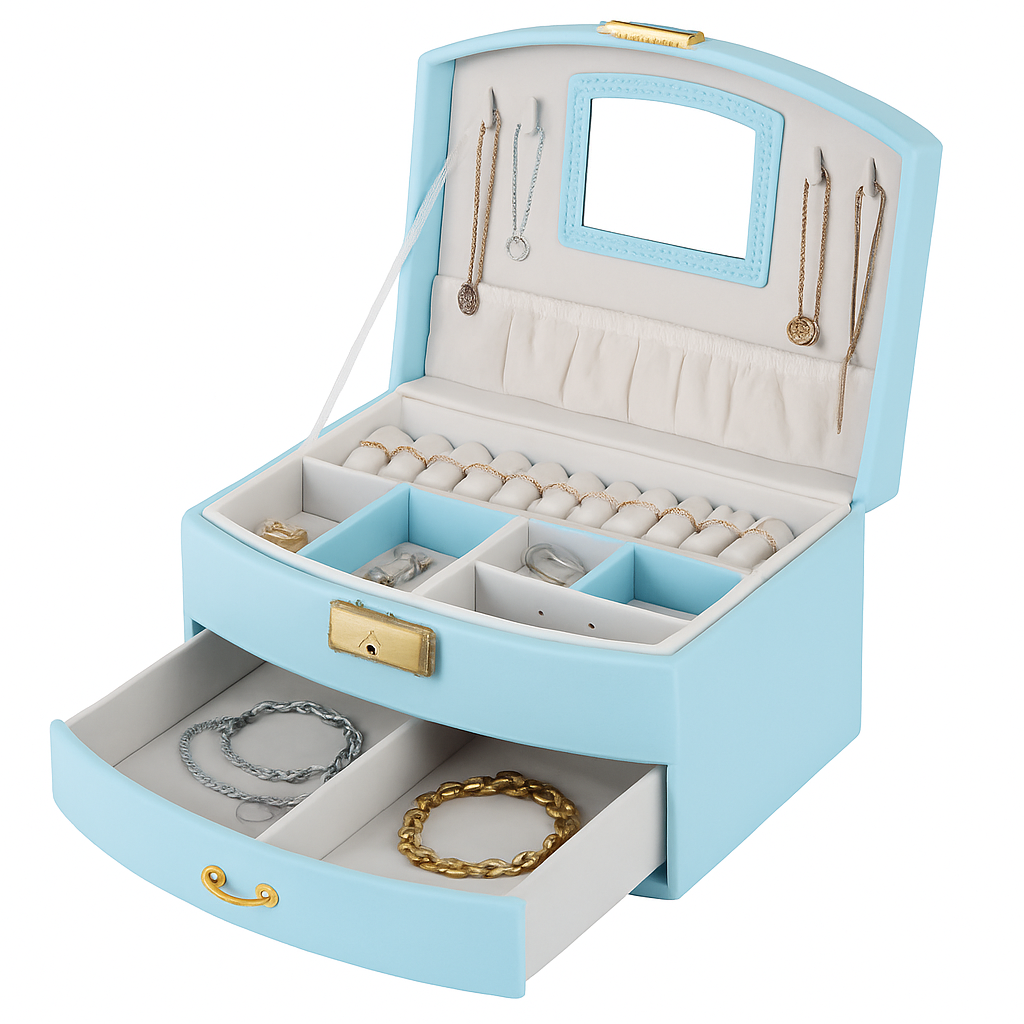 2-Layer Jewelry Box for Rings, Earrings, Necklaces