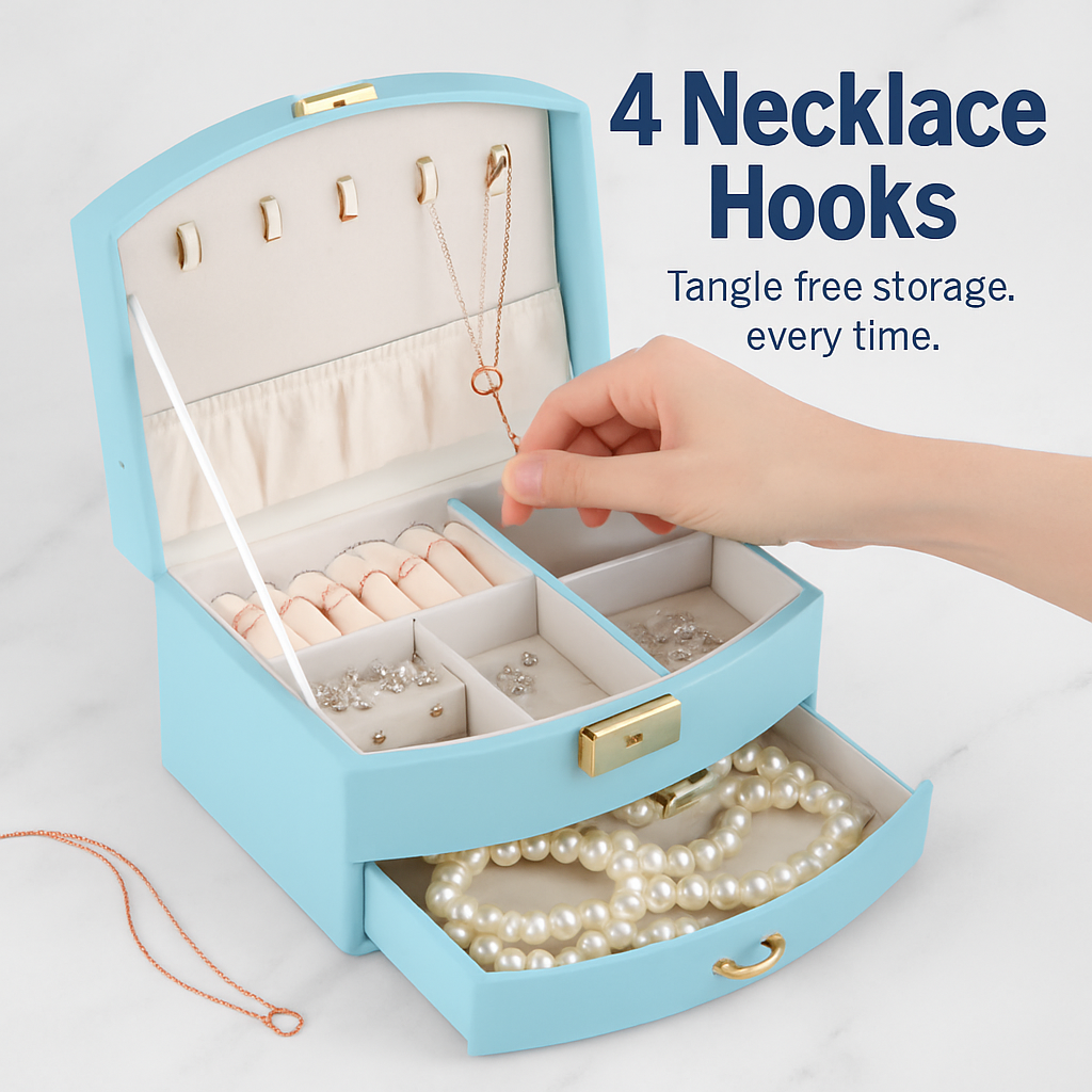2-Layer Jewelry Box for Rings, Earrings, Necklaces