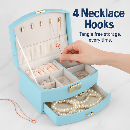 2-Layer Jewelry Box for Rings, Earrings, Necklaces