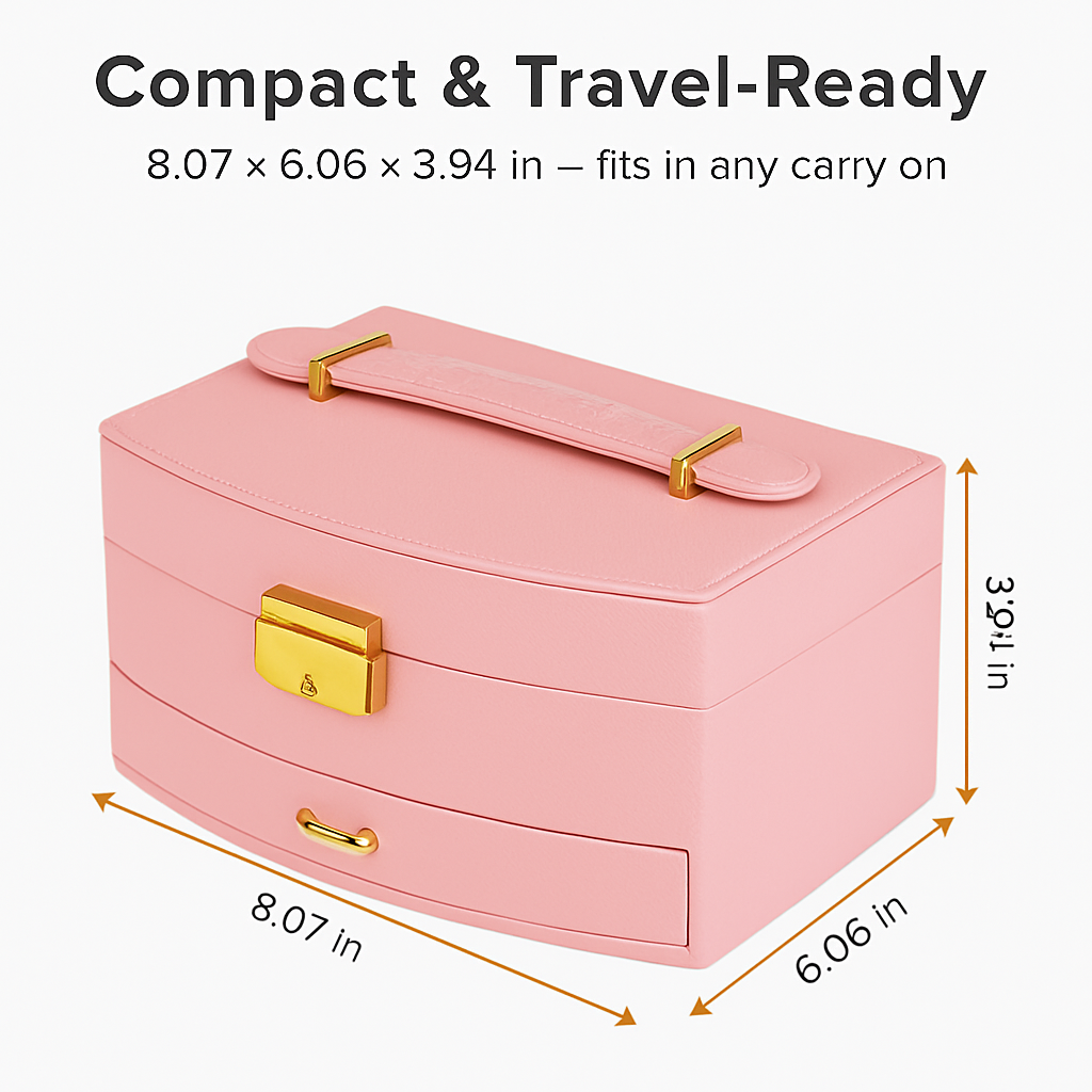 2-Layer Jewelry Box for Rings, Earrings, Necklaces