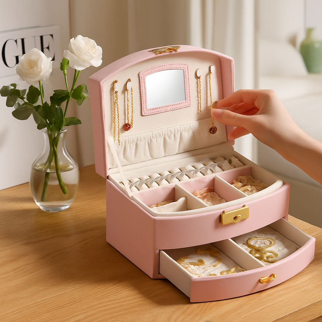 2-Layer Jewelry Box for Rings, Earrings, Necklaces