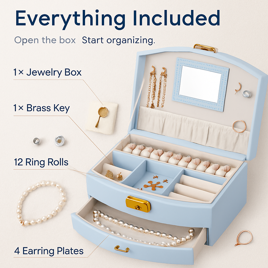 2-Layer Jewelry Box for Rings, Earrings, Necklaces