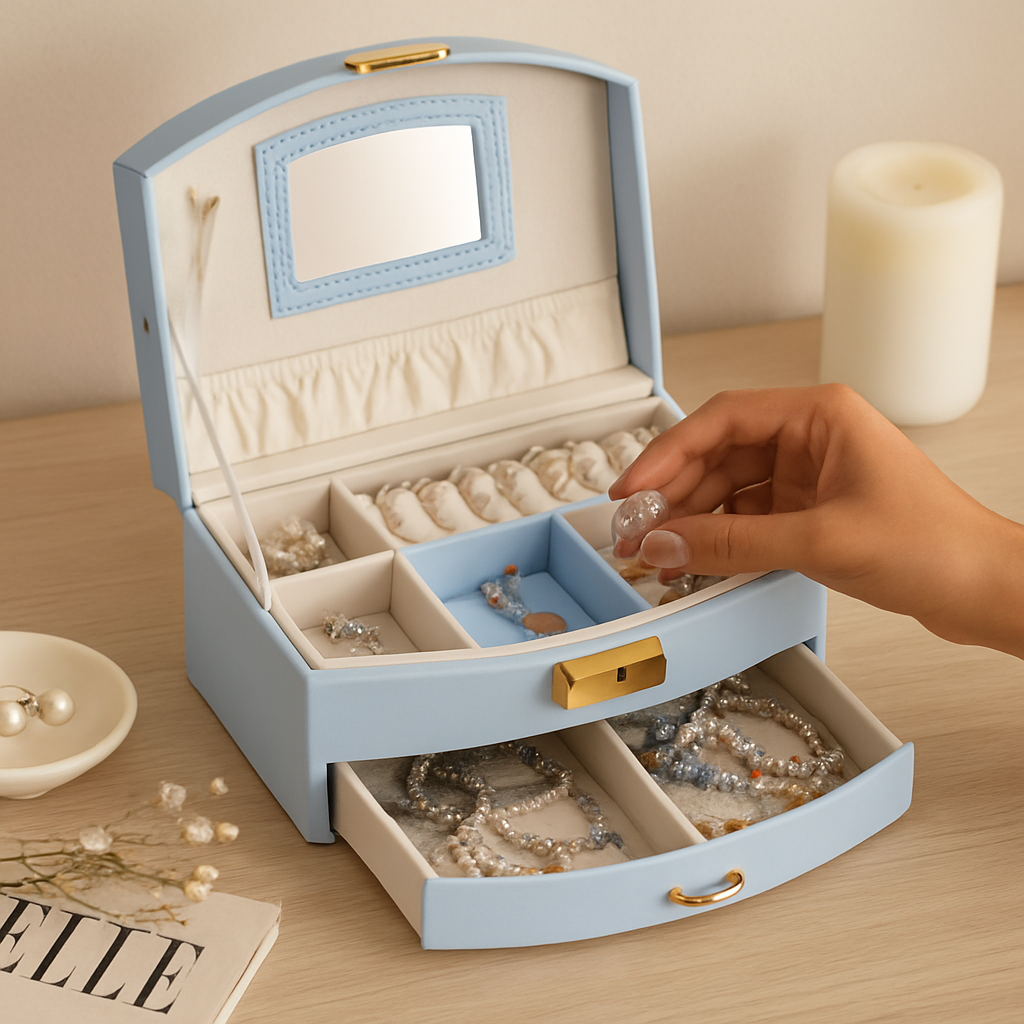 2-Layer Jewelry Box for Rings, Earrings, Necklaces