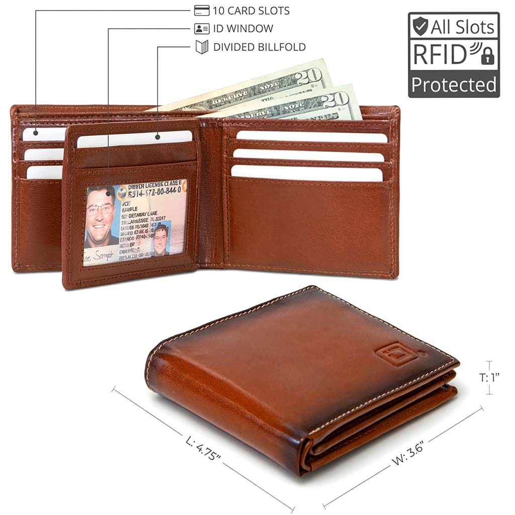 Mens RFID 10 Slot Bifold Wallet with ID Window