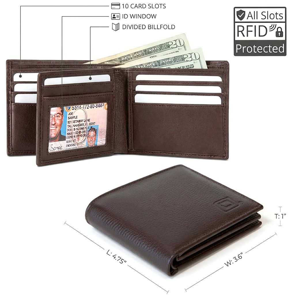 Mens RFID 10 Slot Bifold Wallet with ID Window