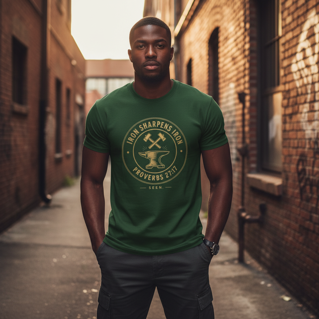 Iron Sharpens Iron Tee — Proverbs 27:17 | Faith Apparel for Men