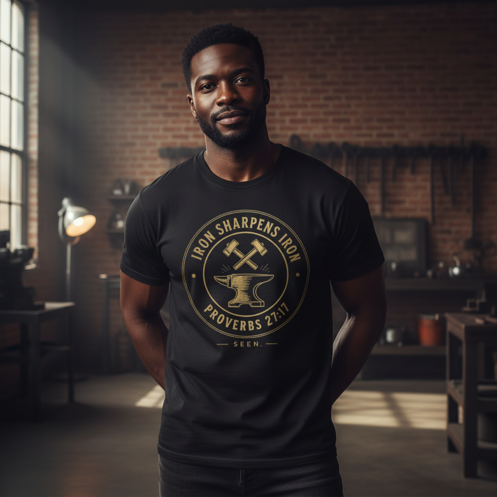 Iron Sharpens Iron Tee — Proverbs 27:17 | Faith Apparel for Men