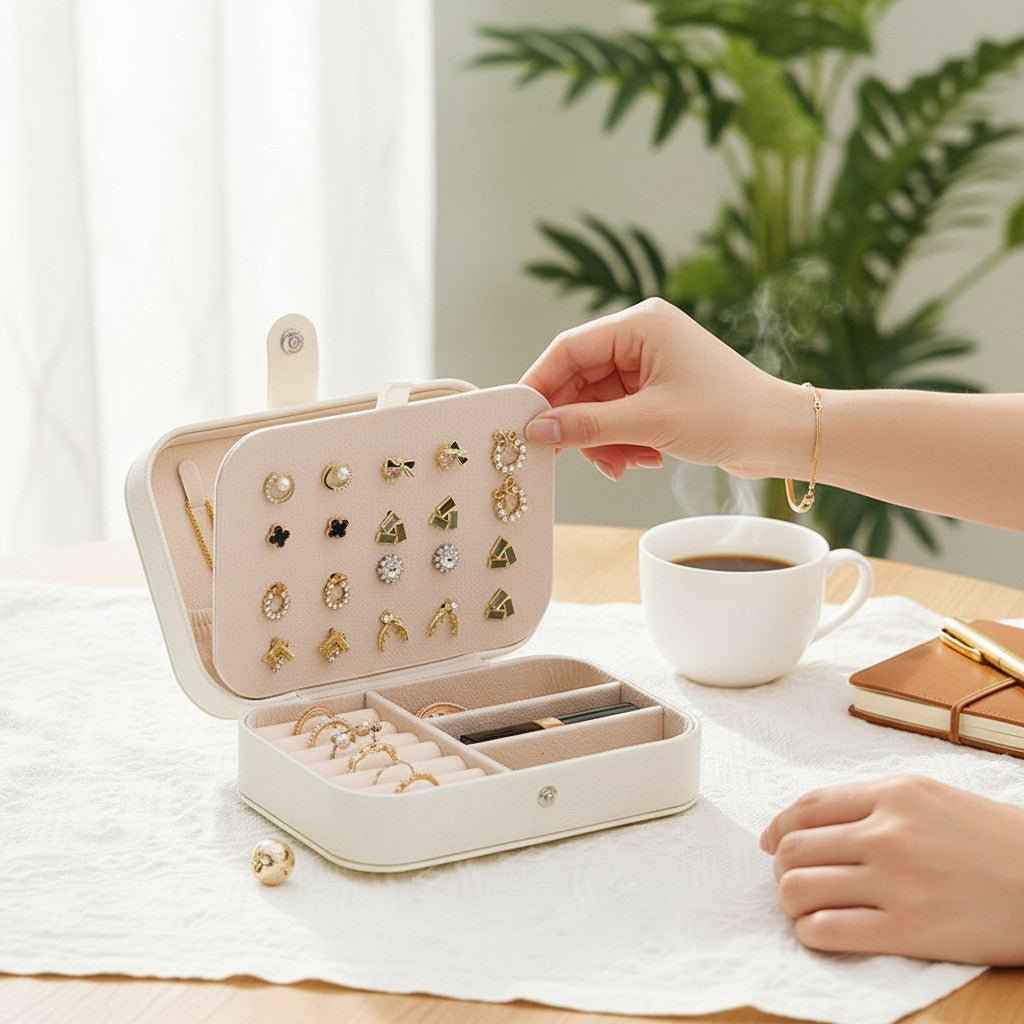 Small Jewelry Organizer Box Travel Case for Rings and Earrings