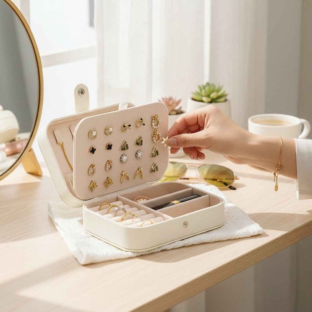 Small Jewelry Organizer Box Travel Case for Rings and Earrings