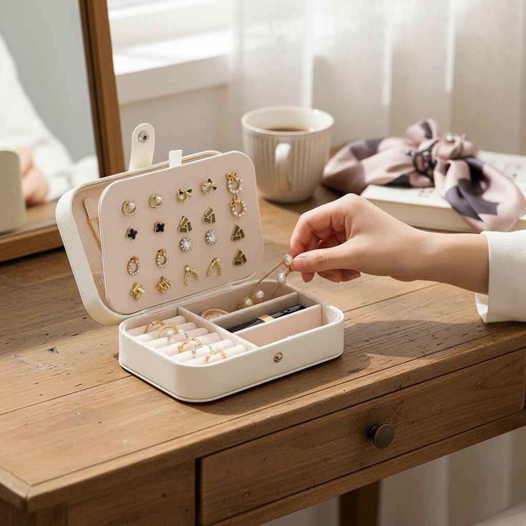 Small Jewelry Organizer Box Travel Case for Rings and Earrings