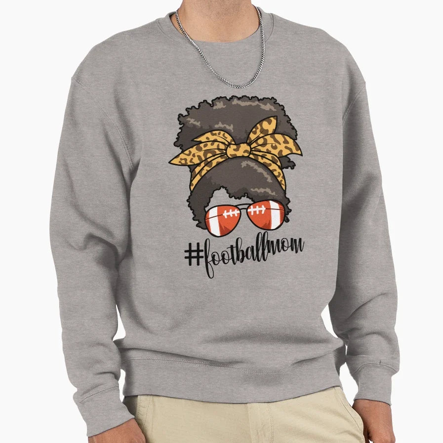 Footballmom Messy Bun Mom Womens Sweatshirt - Novelty Apparel Men Women